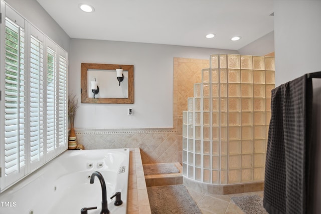 633 Fleming Rd, Youngsville, NC 27596 - bathroom featuring a jetted tub, recessed lighting, walk in shower, and tile patterned floors