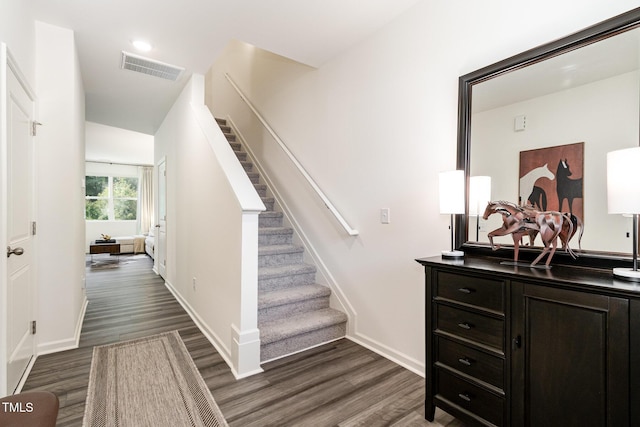 2050 Trailside Dr, Durham, NC 27704 - stairway featuring wood finished floors and baseboards