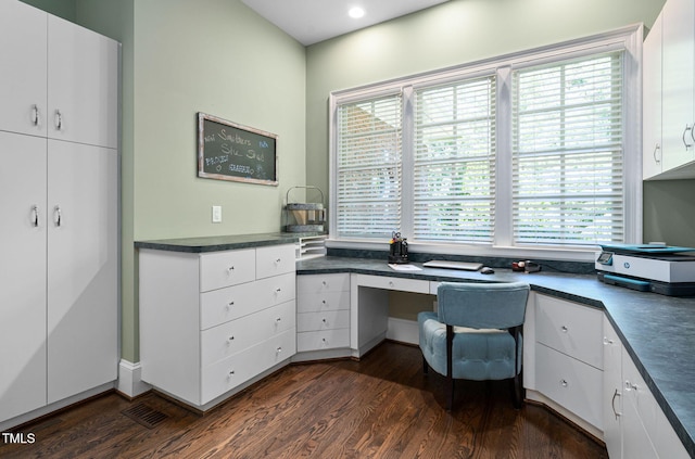 114 Kendleton Pl, Cary, NC 27518 - office area featuring built in desk, dark wood-style floors, and recessed lighting