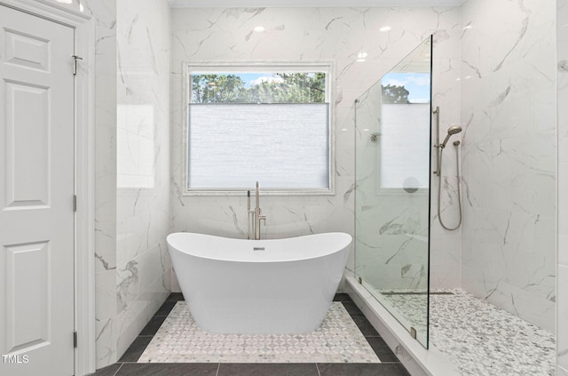 114 Kendleton Pl, Cary, NC 27518 - full bath featuring a soaking tub and a marble finish shower