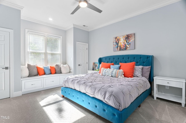 114 Kendleton Pl, Cary, NC 27518 - carpeted bedroom with ornamental molding, a ceiling fan, and recessed lighting