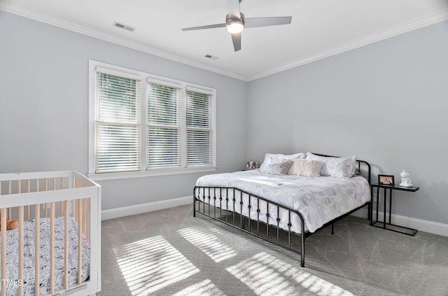 114 Kendleton Pl, Cary, NC 27518 - bedroom featuring carpet floors, crown molding, and a ceiling fan