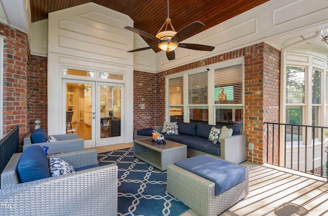 114 Kendleton Pl, Cary, NC 27518 - view of patio featuring french doors, an outdoor living space, and ceiling fan