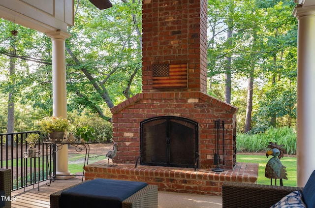 114 Kendleton Pl, Cary, NC 27518 - view of patio with an outdoor brick fireplace