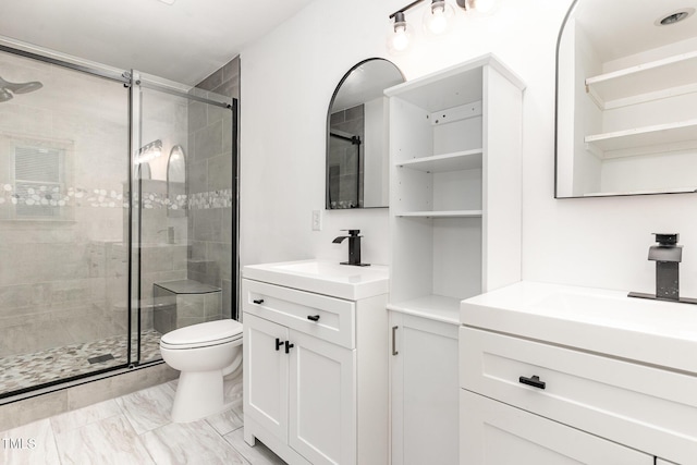 1006 Mingo Pl, Knightdale, NC 27545 - bathroom featuring two vanities and a shower stall