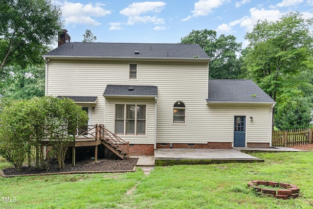 1006 Mingo Pl, Knightdale, NC 27545 - back of property with a patio area, a wooden deck, a chimney, stairway, and crawl space