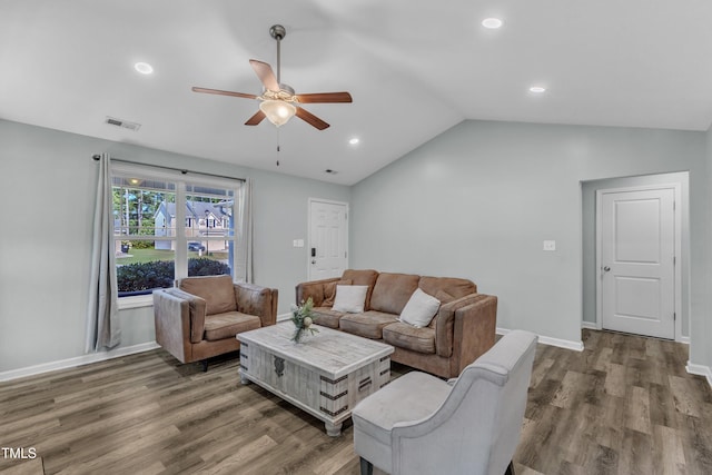 39 All Aboard Cir, Willow Springs, NC 27592 - living area with ceiling fan, wood finished floors, lofted ceiling, and recessed lighting