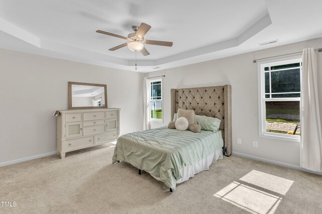 39 All Aboard Cir, Willow Springs, NC 27592 - bedroom with a tray ceiling, light colored carpet, and a ceiling fan