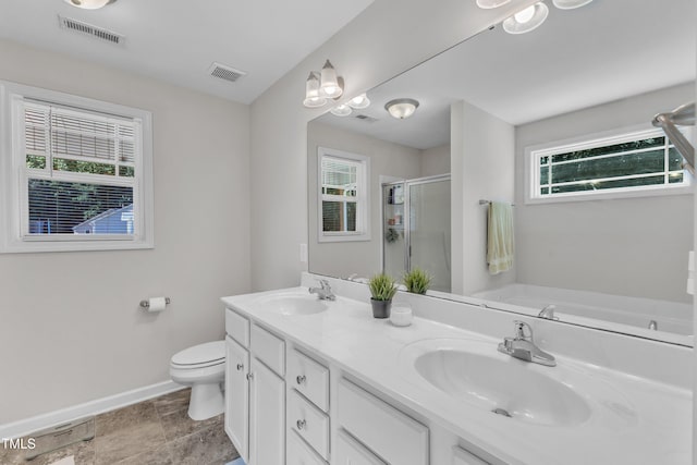 39 All Aboard Cir, Willow Springs, NC 27592 - bathroom with plenty of natural light, a shower stall, double vanity, and a bath