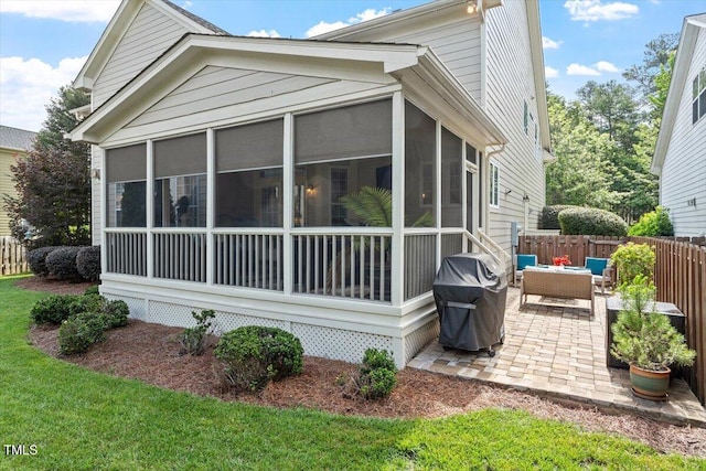 2941 Grandview Heights Ln, Raleigh, NC 27614 - view of side of property with a sunroom, outdoor lounge area, and a patio area