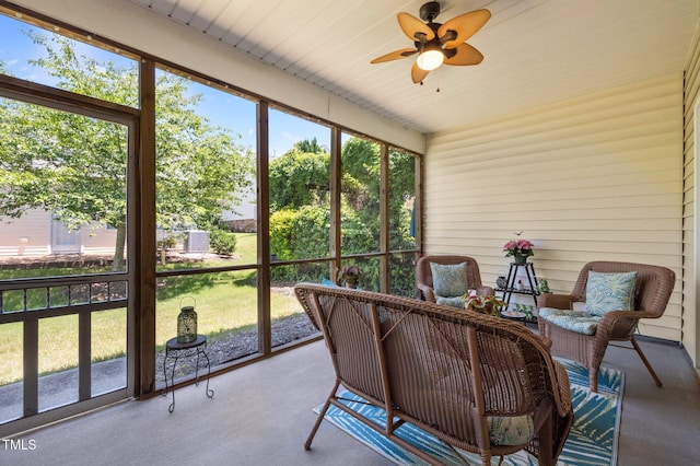 5216 Marcella Ct, Durham, NC 27707 - sunroom featuring ceiling fan and an outdoor hangout area
