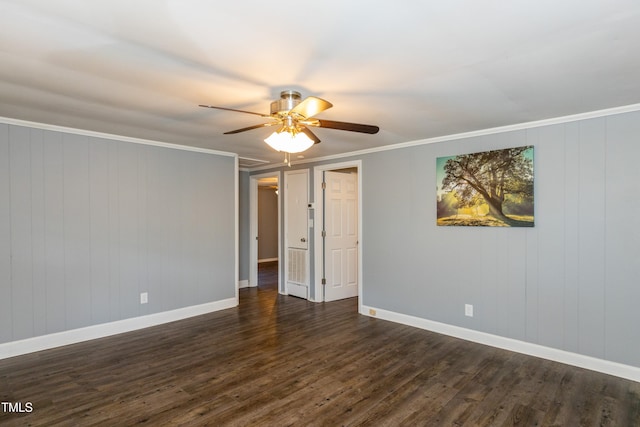 3013 Avery St, Raleigh, NC 27610 - spare room featuring a ceiling fan, dark wood-style flooring, and ornamental molding