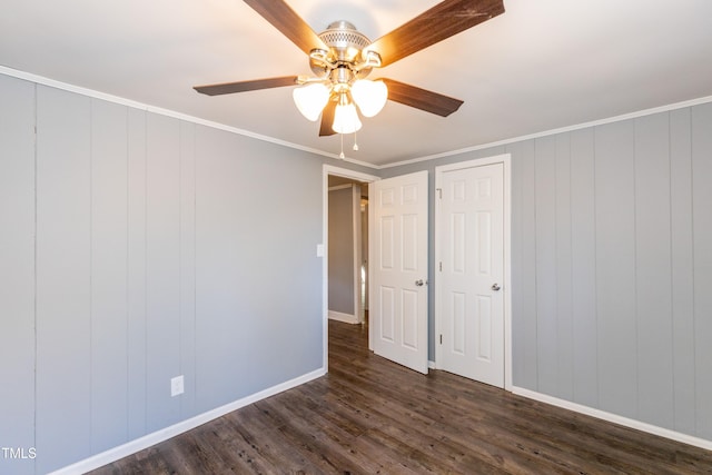 3013 Avery St, Raleigh, NC 27610 - unfurnished bedroom with dark wood-style flooring, a ceiling fan, and ornamental molding