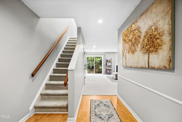 113 Twisted Oak Pl, Durham, NC 27705 - stairs featuring wood finished floors and recessed lighting