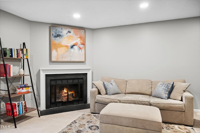 113 Twisted Oak Pl, Durham, NC 27705 - living room with recessed lighting, a fireplace with flush hearth, and carpet flooring