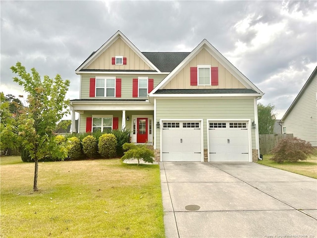3014 Eaglecrest Ln, Fayetteville, NC 28306 - craftsman-style house featuring board and batten siding, driveway, a front yard, and an attached garage