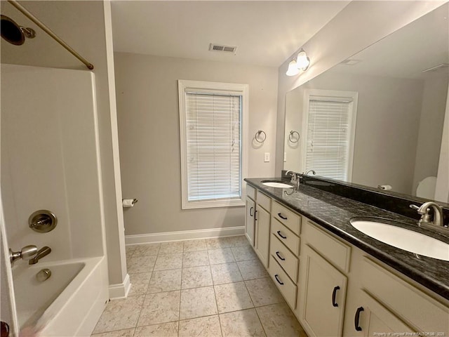 3014 Eaglecrest Ln, Fayetteville, NC 28306 - full bath featuring double vanity,  shower combination, and tile patterned floors