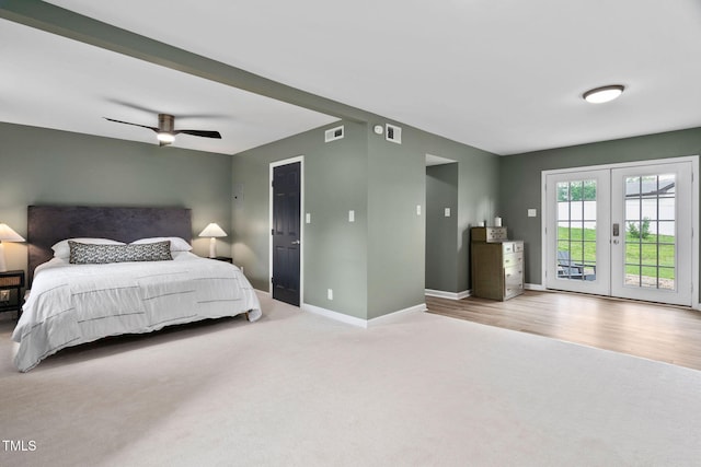 5400 Kaplan Dr, Raleigh, NC 27606 - carpeted bedroom with access to exterior, french doors, and a ceiling fan