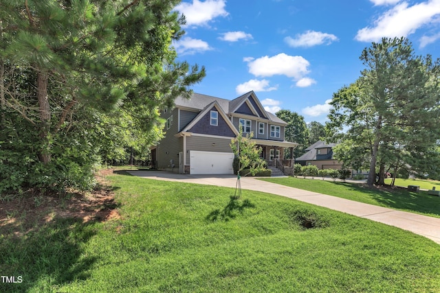 6332 Mountain Oaks Way, Wake Forest, NC 27587 - craftsman-style house with a garage, driveway, a front lawn, and covered porch
