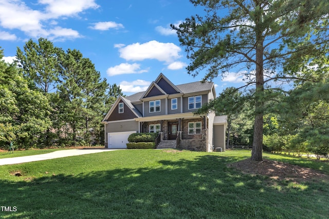 6332 Mountain Oaks Way, Wake Forest, NC 27587 - craftsman-style home with covered porch, a front yard, concrete driveway, and a garage