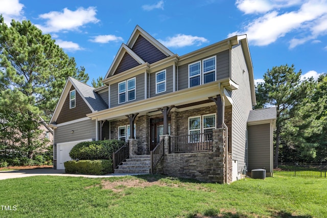 6332 Mountain Oaks Way, Wake Forest, NC 27587 - craftsman house featuring stone siding, a porch, and a garage