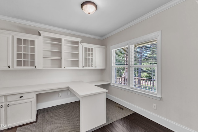 6332 Mountain Oaks Way, Wake Forest, NC 27587 - unfurnished office featuring built in study area, crown molding, and dark wood-style flooring