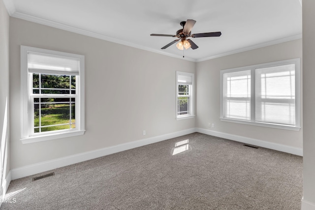 6332 Mountain Oaks Way, Wake Forest, NC 27587 - empty room with carpet, healthy amount of natural light, a ceiling fan, and crown molding