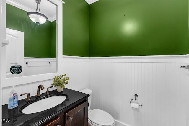 6332 Mountain Oaks Way, Wake Forest, NC 27587 - half bathroom featuring vanity, wainscoting, and ornamental molding
