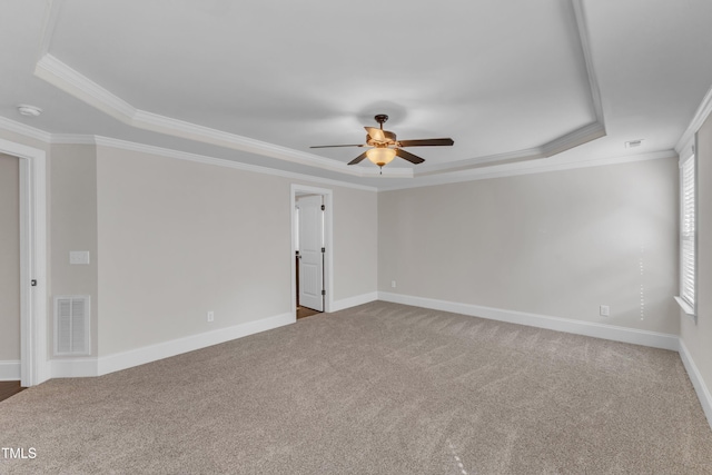 6332 Mountain Oaks Way, Wake Forest, NC 27587 - empty room with a raised ceiling, crown molding, ceiling fan, a smoke detector, and carpet flooring