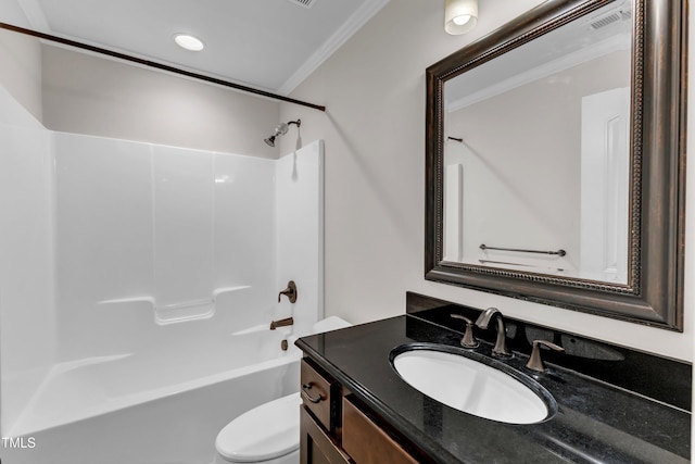 6332 Mountain Oaks Way, Wake Forest, NC 27587 - bathroom with vanity,  shower combination, crown molding, and recessed lighting