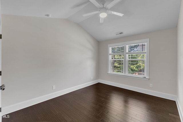 6332 Mountain Oaks Way, Wake Forest, NC 27587 - spare room featuring a ceiling fan, vaulted ceiling, and dark wood-style floors