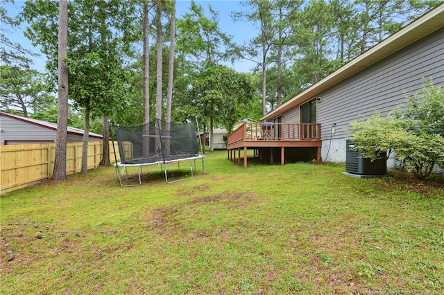 3511 Rolls Ave, Fayetteville, NC 28311 - view of yard featuring a trampoline and a wooden deck