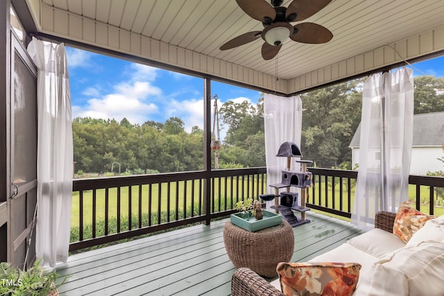 71 Smithsanders Ct, Smithfield, NC 27577 - sunroom featuring ceiling fan and view of wooded area
