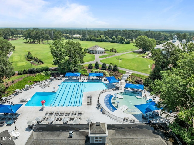 1304 Sandpiper Ct, Raleigh, NC 27615 - drone / aerial view of a pool area and a golf club