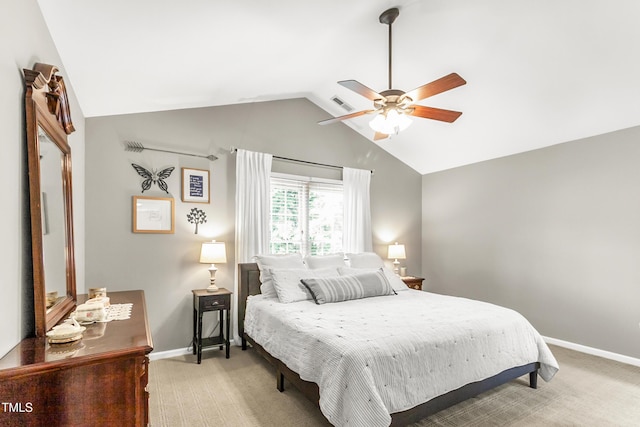2218 Watersglen Dr, Apex, NC 27502 - bedroom featuring light carpet, lofted ceiling, and a ceiling fan