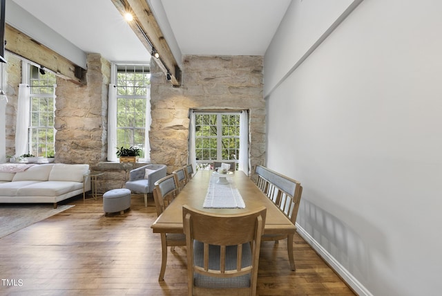 1500 River Mill Dr Unit 310, Wake Forest, NC 27587 - dining room with hardwood / wood-style flooring and beam ceiling
