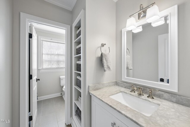 1500 River Mill Dr Unit 310, Wake Forest, NC 27587 - bathroom with vanity, tile patterned floors, and ornamental molding