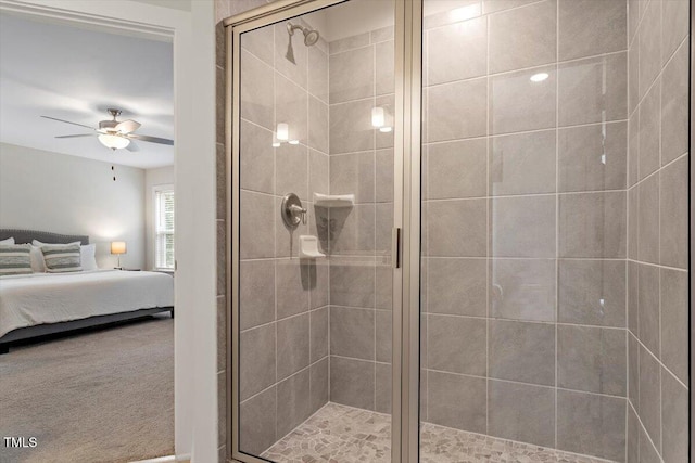 1304 Castlebay Rd, Durham, NC 27703 - ensuite bathroom featuring a stall shower and a ceiling fan