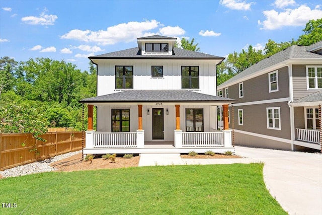 3934 Old Chapel Hill Rd, Durham, NC 27707 - view of front of property featuring covered porch, board and batten siding, and roof with shingles