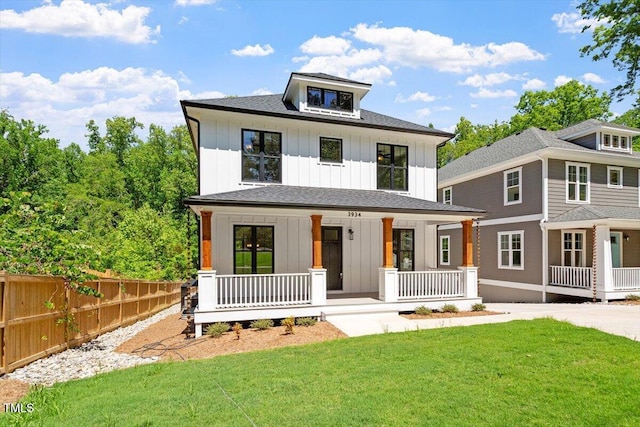 3934 Old Chapel Hill Rd, Durham, NC 27707 - view of front of house featuring board and batten siding, covered porch, and roof with shingles