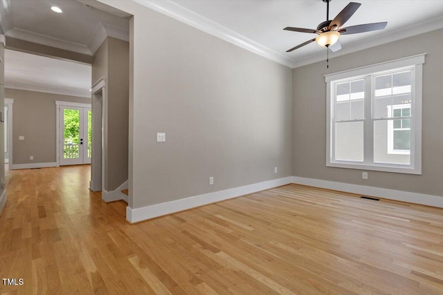 3934 Old Chapel Hill Rd, Durham, NC 27707 - spare room with ornamental molding, light wood-type flooring, and ceiling fan