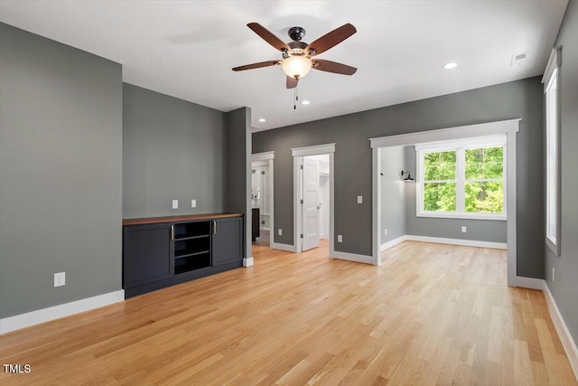 3934 Old Chapel Hill Rd, Durham, NC 27707 - unfurnished living room featuring a ceiling fan, light wood finished floors, and recessed lighting