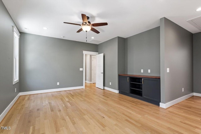 3934 Old Chapel Hill Rd, Durham, NC 27707 - unfurnished bedroom featuring light wood-style flooring, attic access, recessed lighting, and a ceiling fan