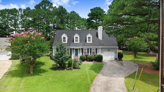 204 Paul Pl, Goldsboro, NC 27534 - new england style home with driveway, a garage, a front lawn, and a chimney