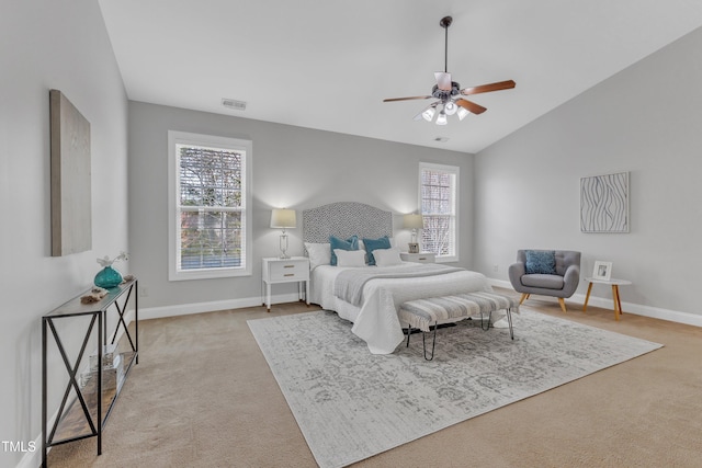 413 Westfalen Dr, Cary, NC 27519 - bedroom with carpet flooring, vaulted ceiling, and ceiling fan