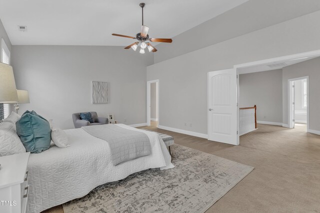 413 Westfalen Dr, Cary, NC 27519 - carpeted bedroom with high vaulted ceiling and ceiling fan