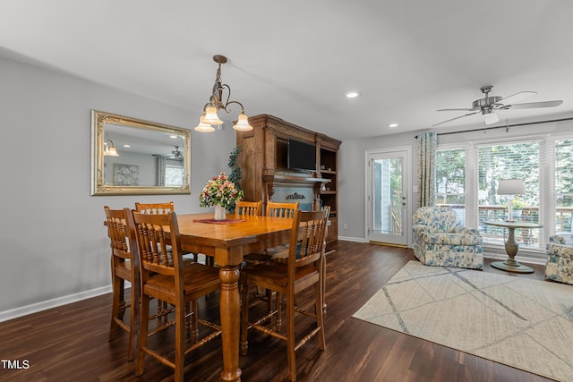 1815 Crystal Downs Ln, Raleigh, NC 27604 - dining area featuring recessed lighting, dark wood-type flooring, and a ceiling fan