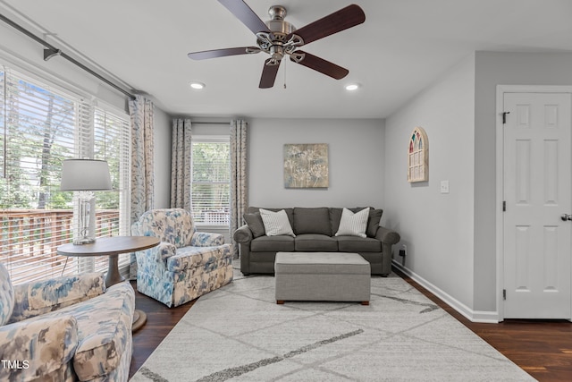 1815 Crystal Downs Ln, Raleigh, NC 27604 - living room with wood finished floors, recessed lighting, and a ceiling fan