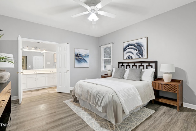 1821 Kelly Glen Dr, Apex, NC 27502 - bedroom with light wood-style floors, connected bathroom, and a ceiling fan