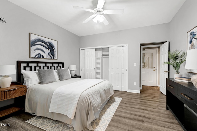 1821 Kelly Glen Dr, Apex, NC 27502 - bedroom featuring wood finished floors, a ceiling fan, and a closet
